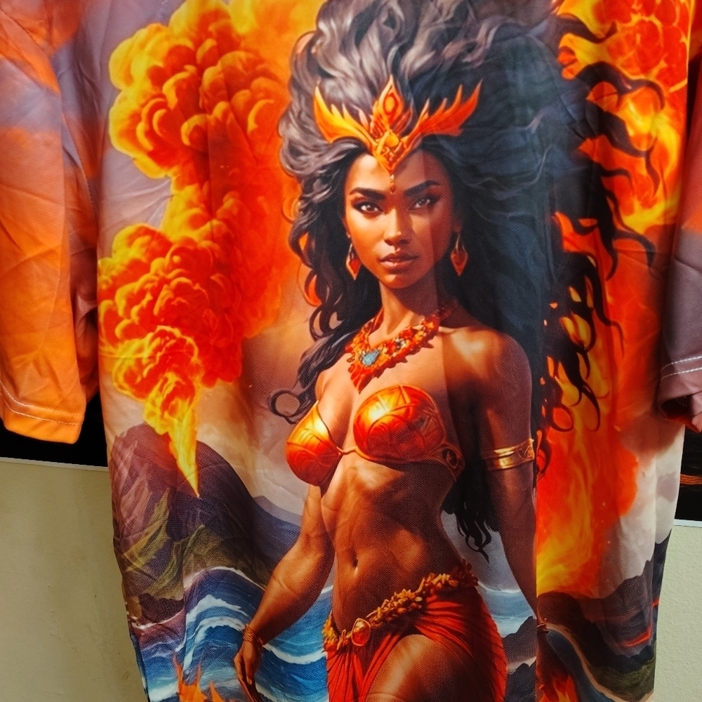Vibrant Hawaiian Goddess Pele Mens Crew neck Print T-shirt - Picture 9 of 9